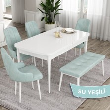 Canisa Concept Eta Serisi, 80X132 Açılabilir Mdf Mutfak Masa Takımı, Beyaz Masa 4 Sandalye ve 1 Bench