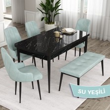 Canisa Concept Eta Serisi, 80X132 Açılabilir Mdf Mutfak Masa Takımı,siyah Mermer Desen Masa 4 Sandalye ve 1 Bench