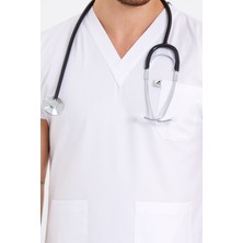 Uniforms Likralı Doktor Hemşire Stajyer Öğrenci Ameliyathane ve Sağlık Çalışanları Için  Beyaz Erkek Tek Üst Forma