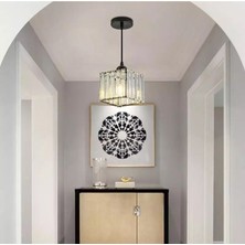 Luna Lighting Modern Luxury Sarkıt Avize Hol Antre Siyah Kristal Taşlı Avize