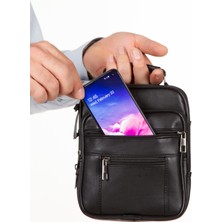 Hit Bag Hakiki Deri Çelik Kasalı Orta Boy Siyah Erkek El ve Omuz Çantası