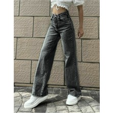 Ramrod Kadın Füme Kar Yıkamalısüper Yüksek Belgeniş Paça Jean Likralı Salaş Kot Pantolon (Wide Leg)