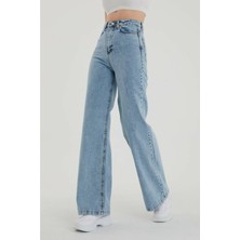 Ramrod Süper Yüksek Bel Likralı Kar Yıkamalı Geniş Paça Kot Pantolon (Wide Leg)