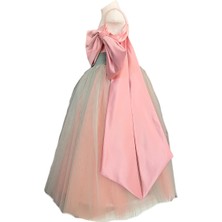 Zühre Balaban Yeşil Pembe Fiyonklu Kız Çocuk Özel Gün Doğum Günü Abiye Elbise Little Girl Dress Toddler