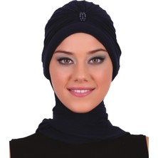 Elysianfidan Incili Atkılı El Işi Inci Işlemeli Lacivert Hazır Türban Tesettür Bone