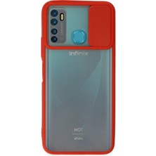 Newface Infinix Hot 9 Kılıf Palm Buzlu Kamera Sürgülü Silikon - Kırmızı