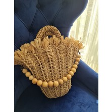 Püsküllü Model Plaj Çantası El Örgüsü