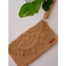 Verda Desing Hasır Portföy Çanta El Örgüsü Kağıt İp ile Şık Tasarım Kadın Kullanımı İçin 34x20 cm