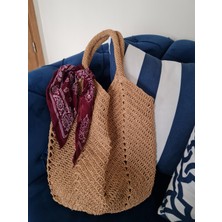 Verda Desing Hasır Orta Boy El Örgüsü Plaj Çantası Kadın Kullanımı İçin Şık Tasarım