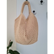 Hasır Orta Boy Kol Plaj Çantası Saman Rengi El Örgüsü