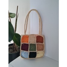 Hasır Renkli Motifli Kol Çantası El Örgüsü