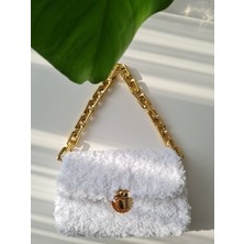 Verda Desing Teddy Peluş Kol Çantası Beyaz