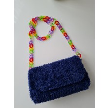 Verda Desing Teddy Peluş Omuz Çantası Lacivert Simli