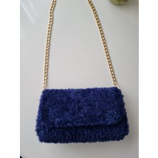 Teddy Peluş Omuz Çantası Lacivert Simli