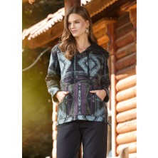 Clandestino Etnik Desenli Kapüşonlu Sweatshirt Mor Siyah