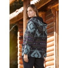 Clandestino Etnik Desenli Kapüşonlu Sweatshirt Mor Siyah