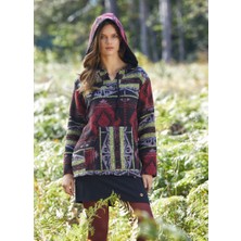 Clandestino Etnik Desenli Kapüşonlu Sweatshirt Bordo