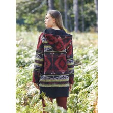 Clandestino Etnik Desenli Kapüşonlu Sweatshirt Bordo