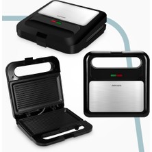 Goldmaster Karam 750W Isınmaya Dayanıklı Tost ve Izgara Makinesi Inox Siyah In 6404