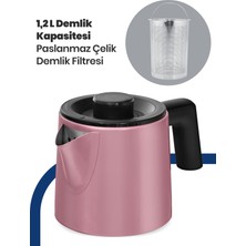 Akasya Sedef Pembe XL 2200 Watt Patentli Damlatmayan Tasarımı Çelik Çay Makinesi ve Su Isıtıcısı