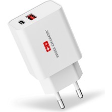 Swiss Charger 18W Type-C ve USB Duvar Şarj Adaptörü Beyaz