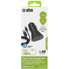 Sbs Araç Şarj Cihazı 12/24V 2100 mAh 2 Usb Çıkışı Type C Kablo Siyah TEKITCRC2U21AUL