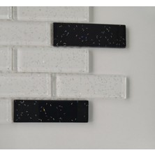 MozaiKristaL Mutfak Tezgah Arası ve Iç Dekorasyon Için 23X73 mm Simli Beyaz-Siyah Kristal Cam Mozaik
