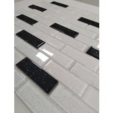 MozaiKristaL Mutfak Tezgah Arası ve Iç Dekorasyon Için 23X73 mm Simli Beyaz-Siyah Kristal Cam Mozaik
