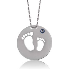 XMARKETTR 925 Ayar Gümüş Anne Bebek Ayak Izi Kadın Gümüş Kolye