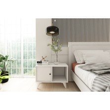 Nettrends Raflı Kapaklı Ayaklı Beyaz Komodin Çıtasız KMD-1069-Ç