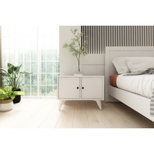 Nettrends 2 Kapaklı Ayaklı Beyaz Komodin Çıtasız KMD-1070-Ç