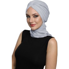 Elysianfidan Çapraz W Atkılı Açık Gri Hazır Türban Tesettür Bone