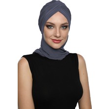 Elysianfidan Çapraz W Atkılı Koyu Gri Hazır Türban Tesettür Bone