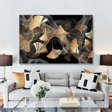 SML Tablo Altın Yapraklar ve Çizgiler Kanvas Tablo