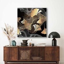 SML Tablo Altın Yapraklar ve Çizgiler Kanvas Tablo