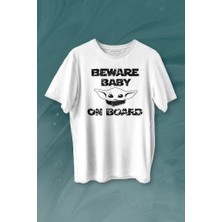 Kendim Seçtim Baby Yoda Star Wars Mandalorian Beware Baby On Board Baskılı Tişört  T-Shirt