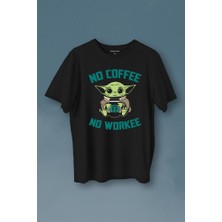 Kendim Seçtim Baby Yoda No Starbucks Coffee No Workee Star Wars Mandalorian Kahve Baskılı Tişört  T-Shirt