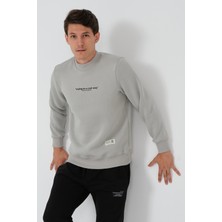 The Rule Erkek Ice Gri Regular Fit Yarım Balıkçı Yaka Baskılı Içi Yumuşak Tüylü Sweatshirt RF0302