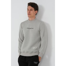 The Rule Erkek Ice Gri Regular Fit Yarım Balıkçı Yaka Baskılı Içi Yumuşak Tüylü Sweatshirt RF0302