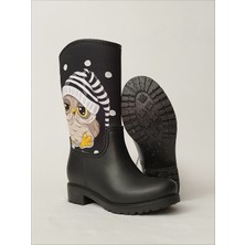 Sea & Blue Shoes Baykuş Baskılı Su Geçirmeyen Kız Çocuk Yağmur Çizmesi