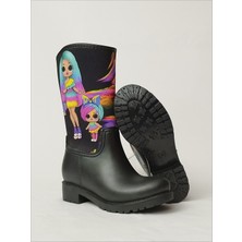 Sea & Blue Shoes Lol Bebek Baskılı Siyah Su Geçirmeyen Kız Çocuk Yağmur Çizmesi