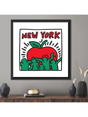 Kayra Export 1 Parça Siyah Çerçeveli Kanvas Tablo, Keith Haring New York, Grafiti Sanat Eseri, New York Kanvas Sa