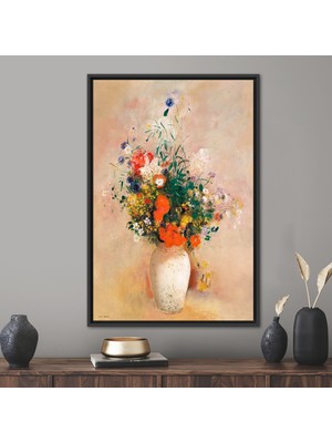 Kayra Export 1 Parça Siyah Çerçeveli Kanvas Tablo, Çiçek Vazosu, Çiçek Kanvas Sanatı, Odilon Redon Kanvas Sanatı,