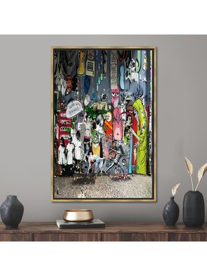 Kayra Export 1 Parça Gold Çerçeveli Kanvas Tablo, Banksy Graffiti, Graffiti Baskılı, Sokak Hediye Kanvas,