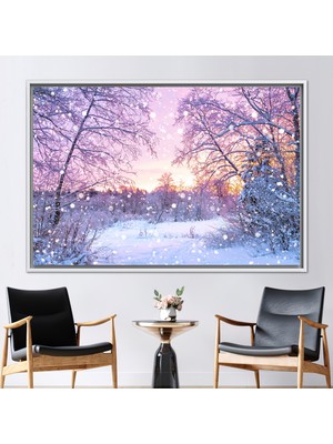 Kayra Export 1 Parça Beyaz Çerçeveli Kanvas Tablo, Kar Manzarası, Kar Kanvas, Kar Görünümü Sanat,