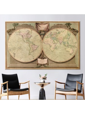 Kayra Export 1 Parça Kanvas Tablo, Dünyanın Yeni Bir Haritası, Vintage Dünya Haritası Kanvas Poster,