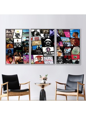 Kayra Export 3 Parçalı Beyaz Çerçeveli Kanvas Tablo, Müzik Baskılı, Müzik Odası Kanvas Poster,