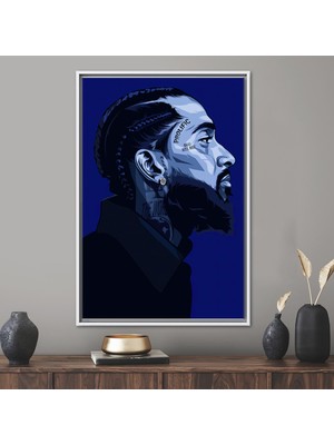 Kayra Export 1 Parça Beyaz Çerçeveli Kanvas Tablo, Nipsey Hussle, Amerikalı Rapçi Kanvas Sanatı,