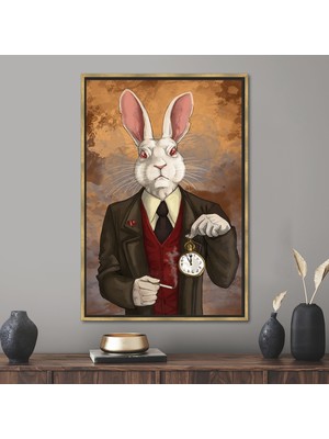 Kayra Export 1 Parça Gold Çerçeveli Kanvas Tablo, Bay Rabbit, Soyut 3 Boyutlu Kanvas,