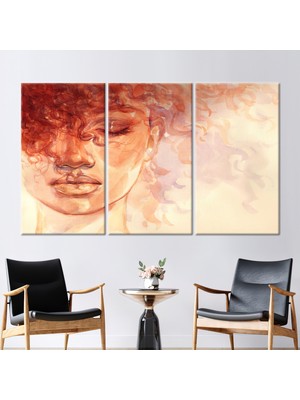 Kayra Export 3 Parçalı Kanvas Tablo, Kıvırcık Saçlı Kız Boyama, Soyut Kanvas, Çağdaş Kanvas Poster,